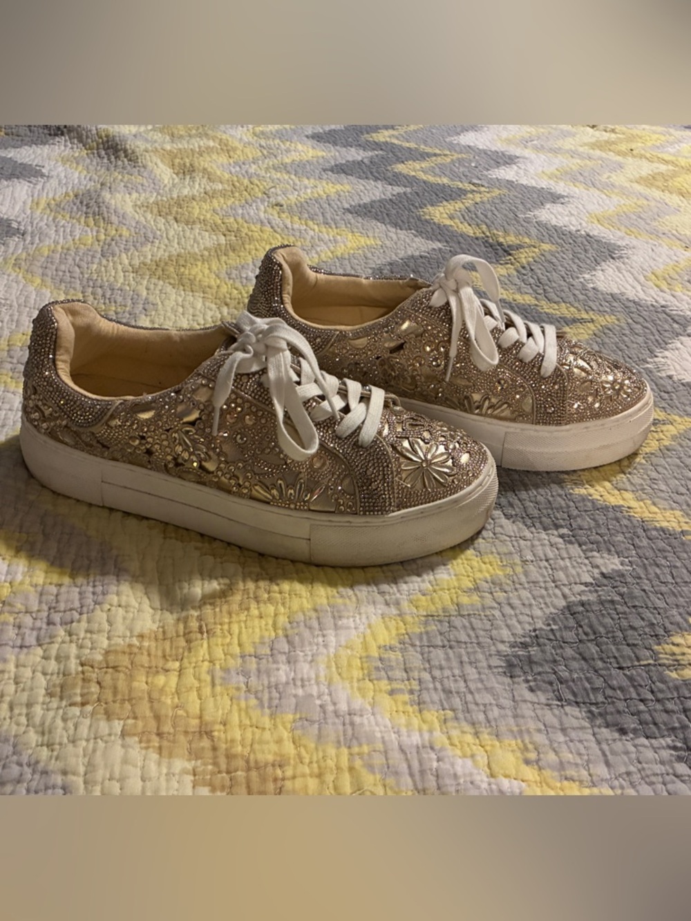 Steve Madden Embellished Gold Platform Sneakers - Women's Fashion Trainers